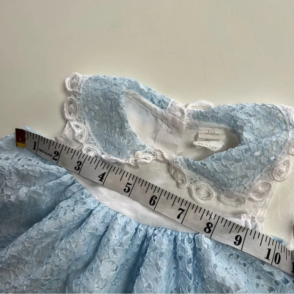 Dainty Vintage 1990s Baby Blue Lace Collared Pleated Two Tone Pearl Button Dress - Picture 6 of 6